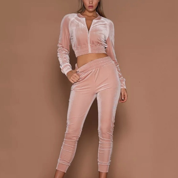 Pants - Crop Top High Waist Sweat Suit